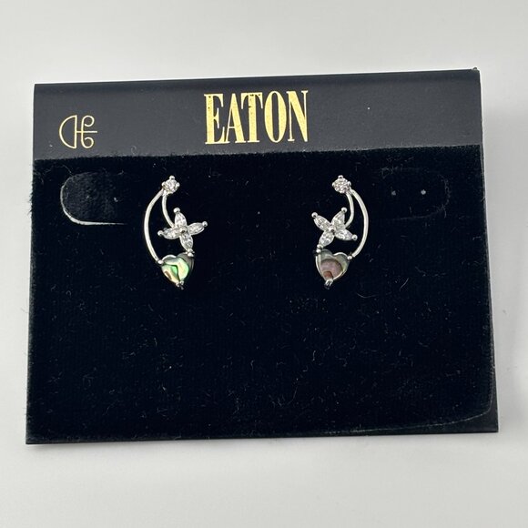 Vintage Eaton Abalone Shell Heart and Flower Stud Earrings - Picture 5 of 6